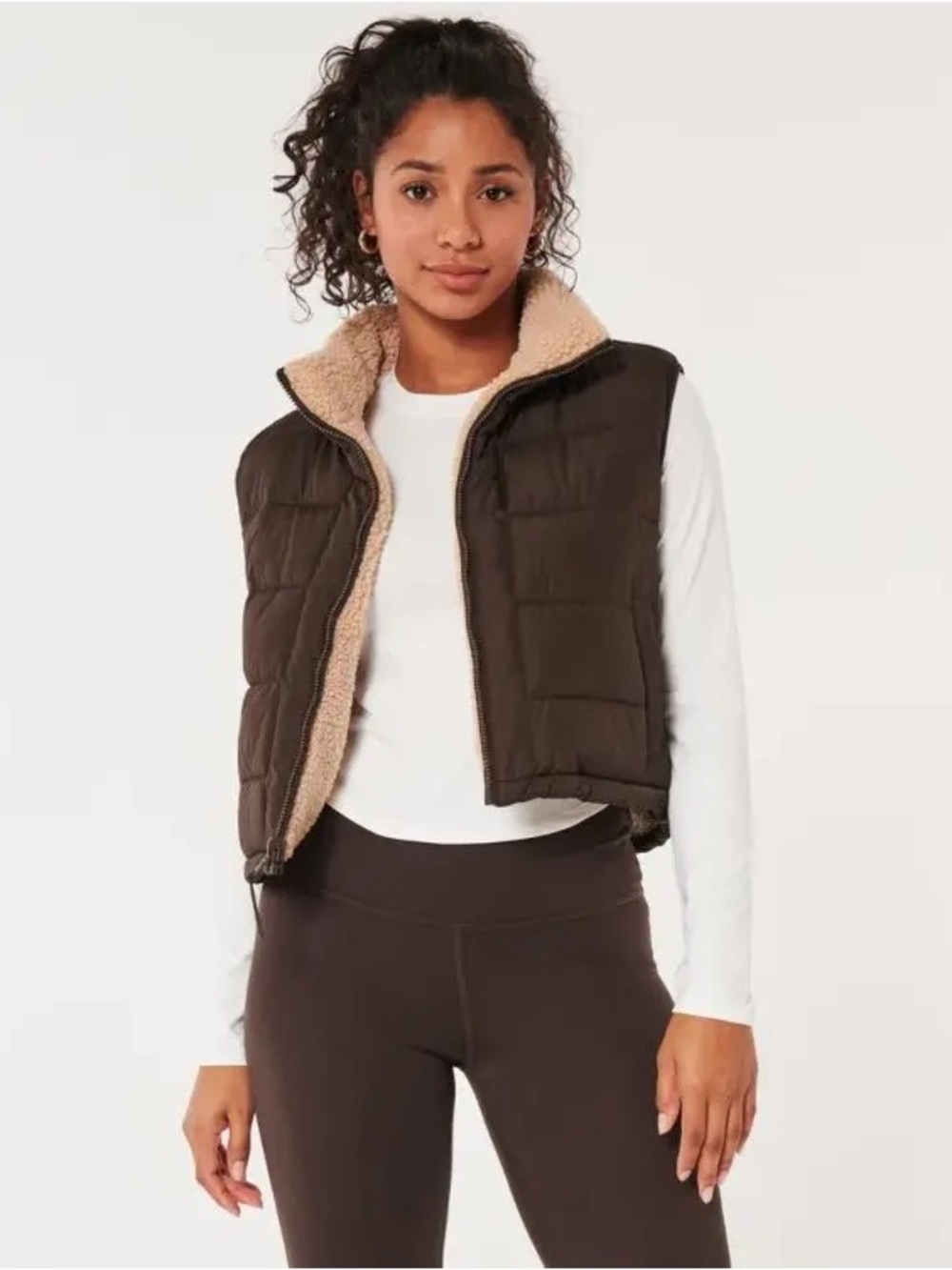 Gilly Hicks Brown Quilted Puffer Vest with Cream Sherpa Lining